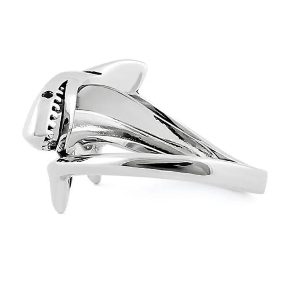Sterling Silver Shark Black CZ Ring New